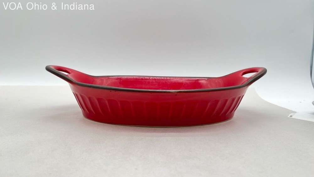 Member's Mark Red Ceramic Oval Baking Dish Ribbed Casserole