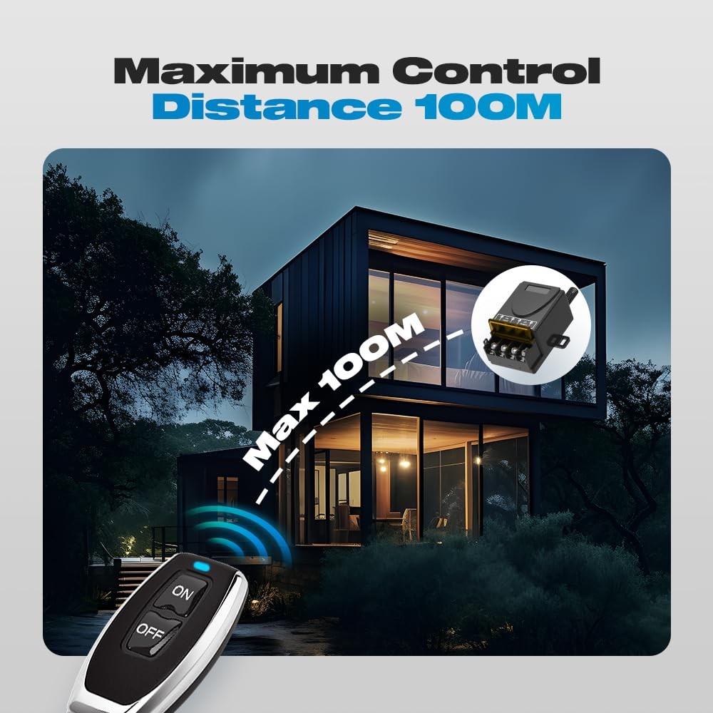 Malictele 12V Wireless Remote Switch 30A Relay RF Control 328ft Long Range