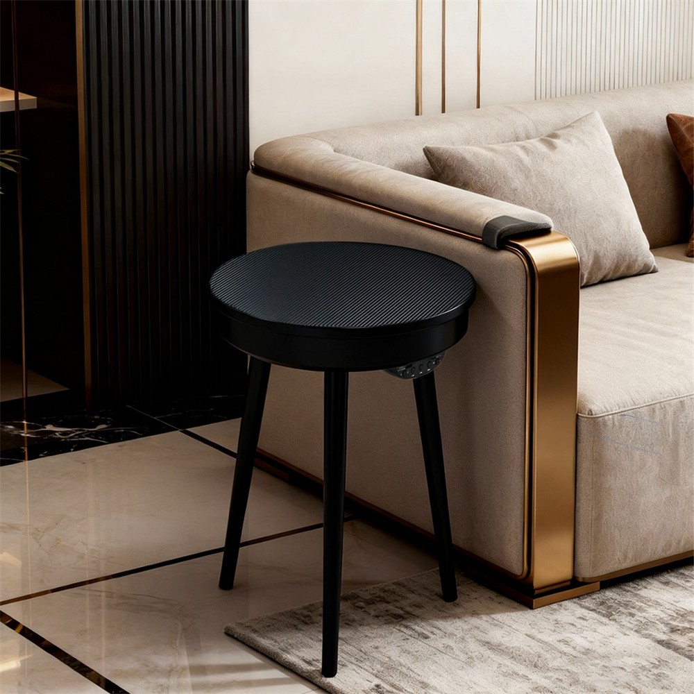 Smart End Table with Bluetooth Speaker Round Sofa Side Table Nightstand Bedroom