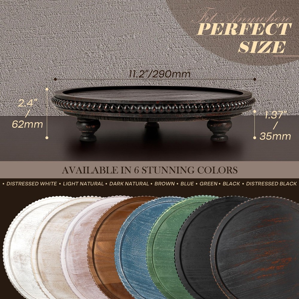 Rustic Round Pine Wooden Display Riser – Beaded Pedestal Stand for Decor, Kit...