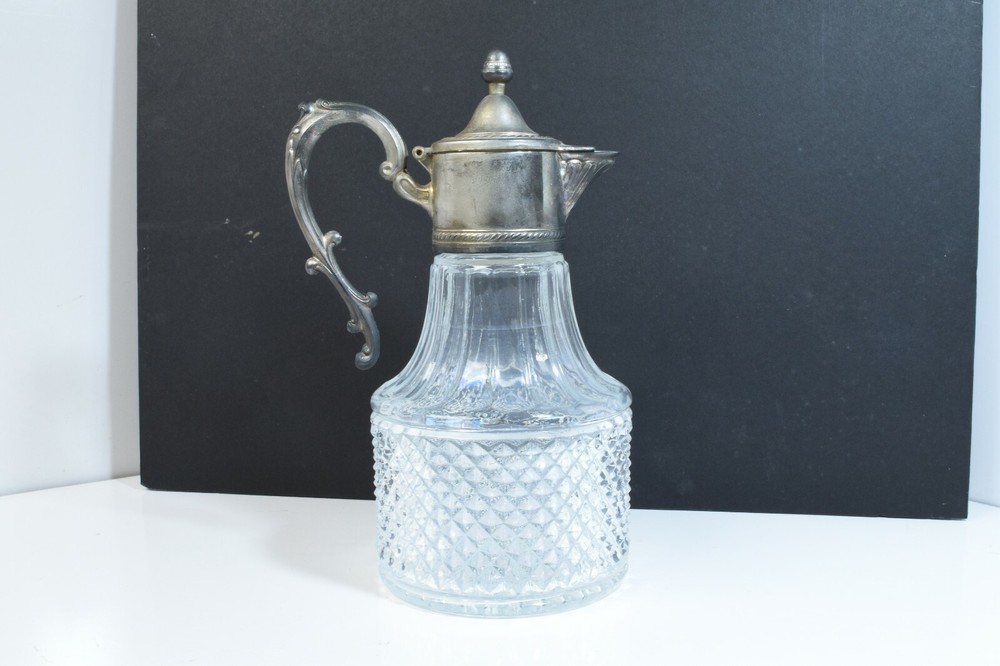 Vintage Italian Diamond Point Silver Plate Wine Pitcher