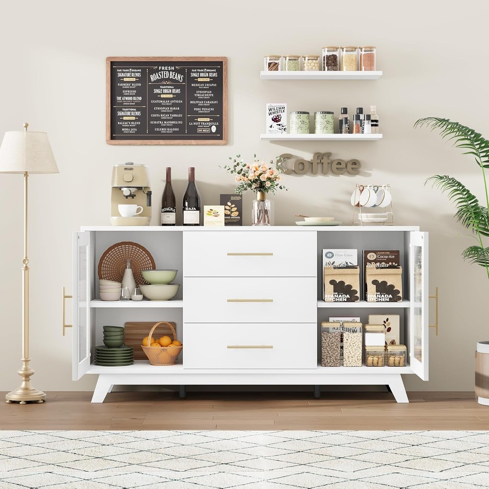 56" Sideboard Buffet Cabinet Home Storage Cupboard with 2 Doors & 3 Drawers