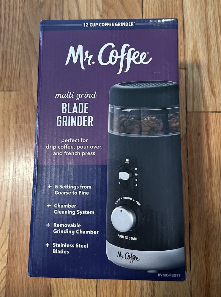 Mr. Coffee 12 Cup Grinder Adjustable Blade Cord Storage Black