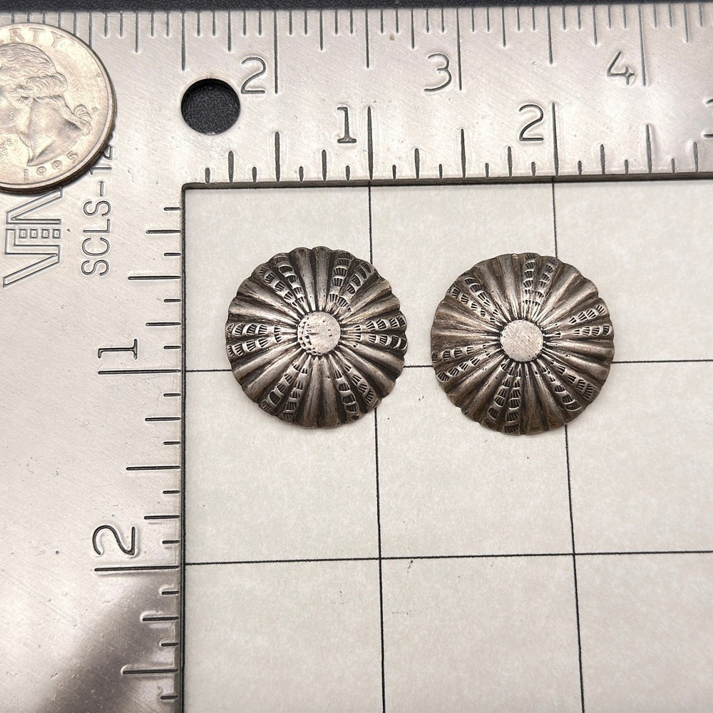 Vintage Navajo Native Concho Hand Stampwork Silver Button 1" - Two 2