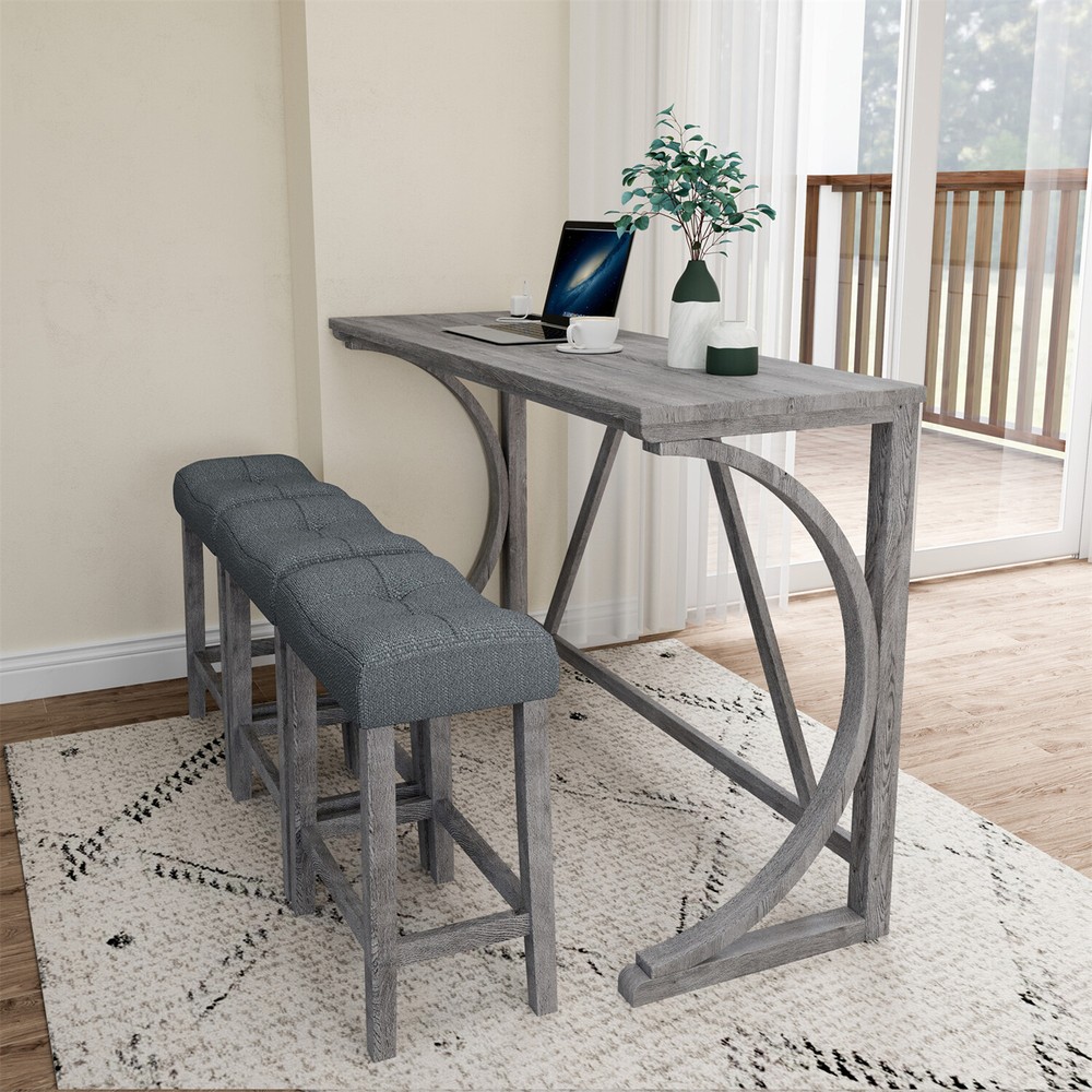 4 Piece Bar Table Set Counter Height Kitchen Dining Table with 3 Bar Stools