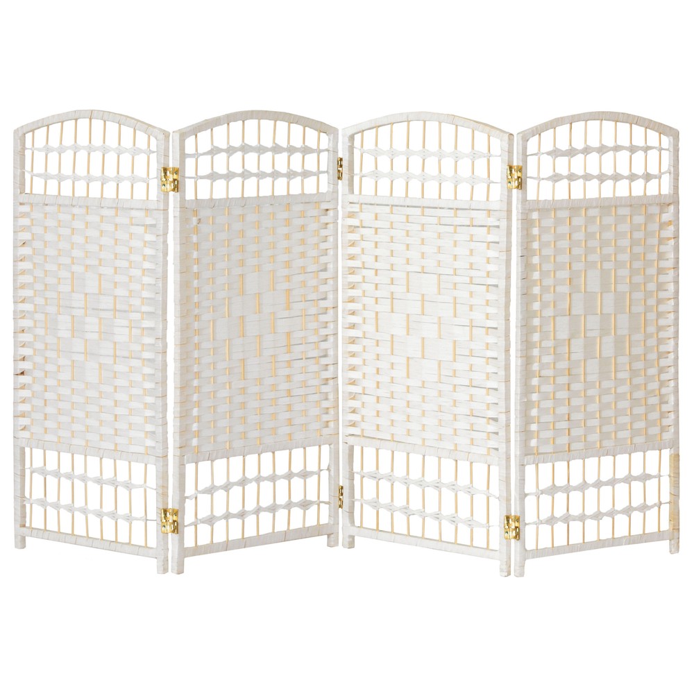 3 ft. Short Fiber Weave Folding Screen - White - 4 Panels