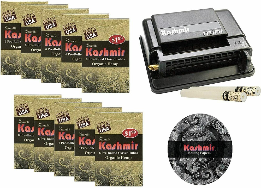 Bundle Kashmir Powermatic Machine 10 Unbleached Tube 6ct Pack, Cigarette Ashtray