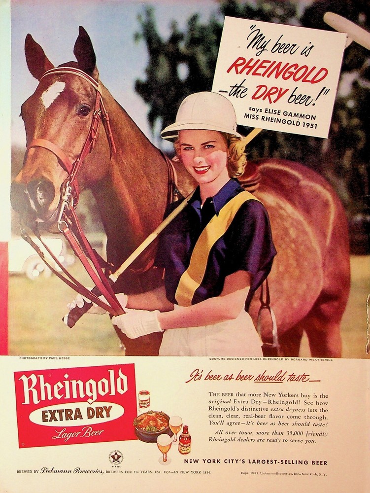 Original 1951 Rheingold Ad: Beer; Extra Dry; Horse