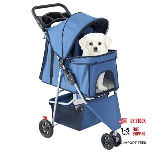 Pet Stroller for Small Dogs and Cats – Foldable Dog Stroller 3 Wheels Blue