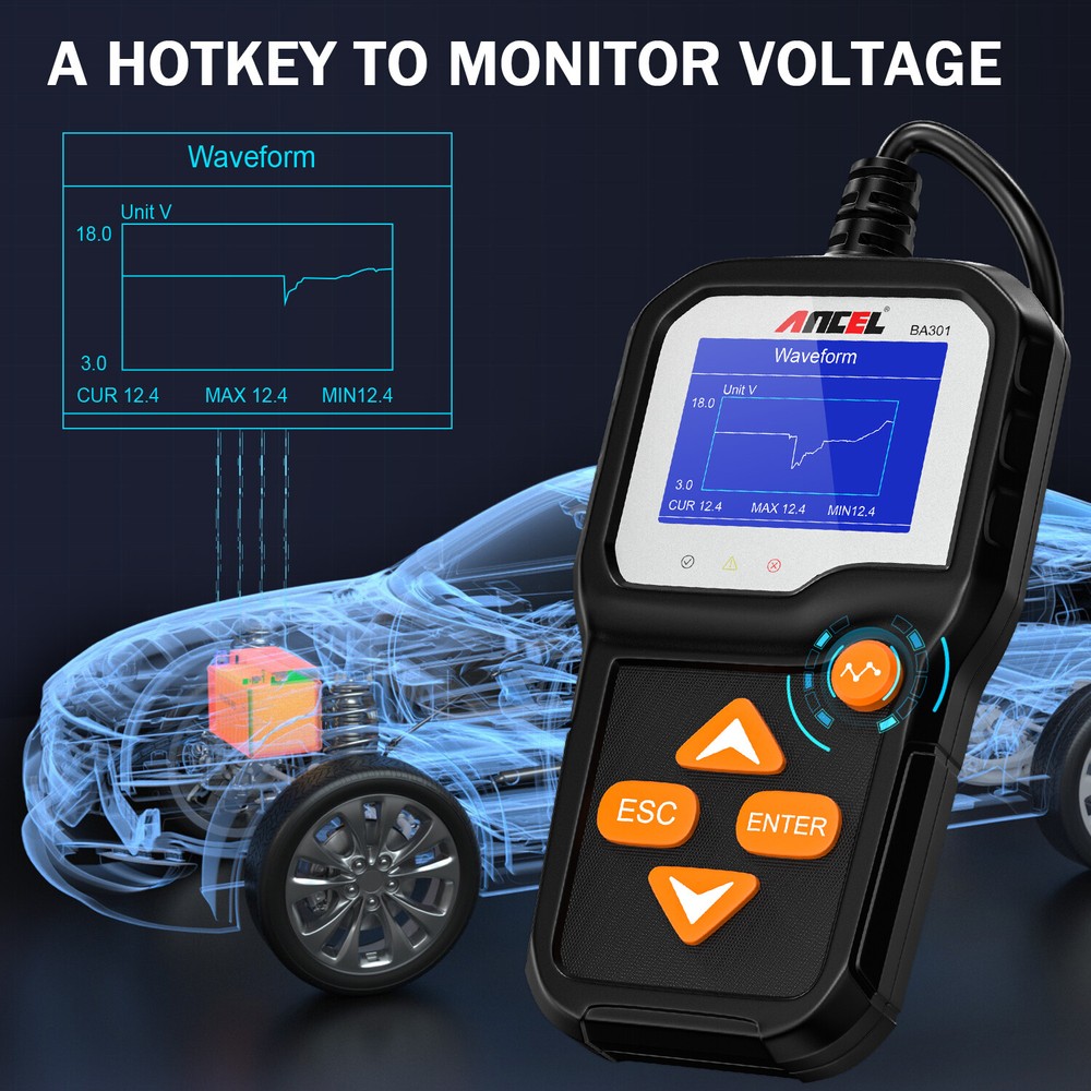 ANCEL 12V 6V Automotive Battery Tester Checker Load Volt Analyzer 100-2000 CCA