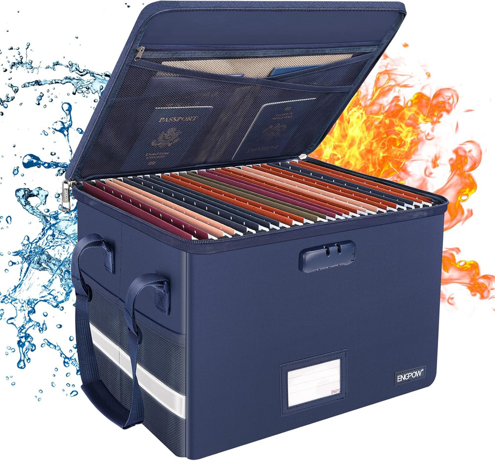 File Box w/ Lock, Fireproof Box File Storage Organizer Anti-Static Box w/ Handle