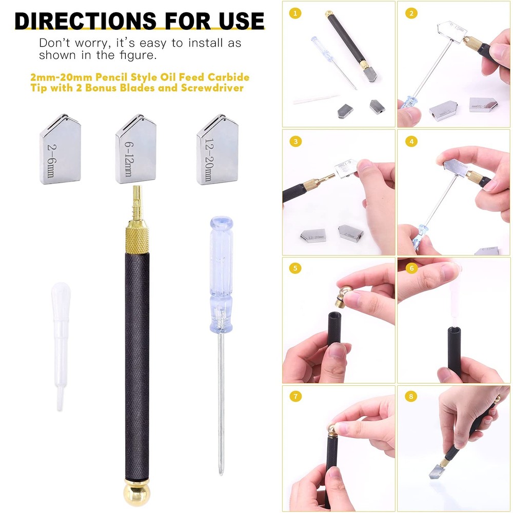 Mardatt 9 Pcs Glass Cutting Tool Set Kit Includes Adjustable Circular Glass...