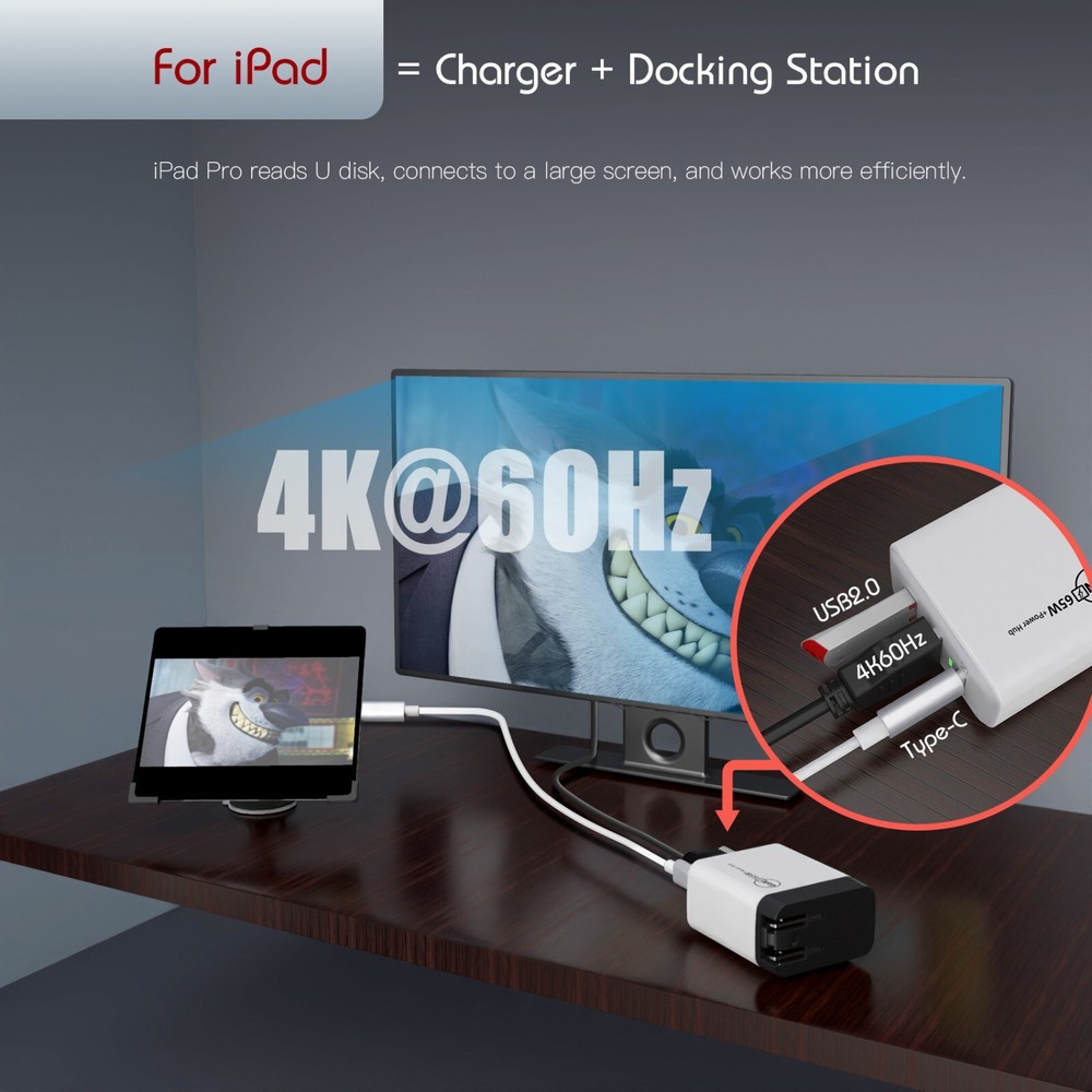 65W GaN Switch Dock Stations for Nintendo Switch Steam Deck Power Adapter Hub