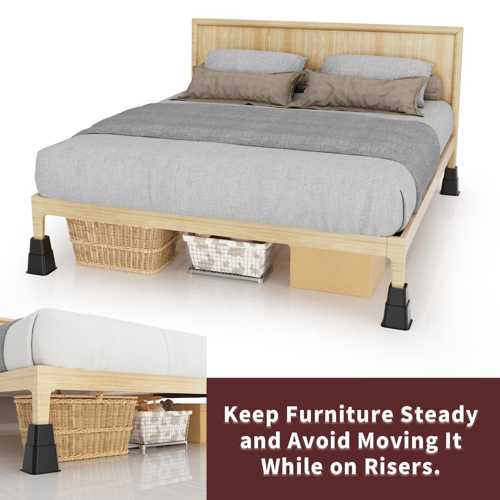 Adjustable Bed Risers 3 5 8 Inch Heavy Duty Stackable 4 Pack Black 1300lb