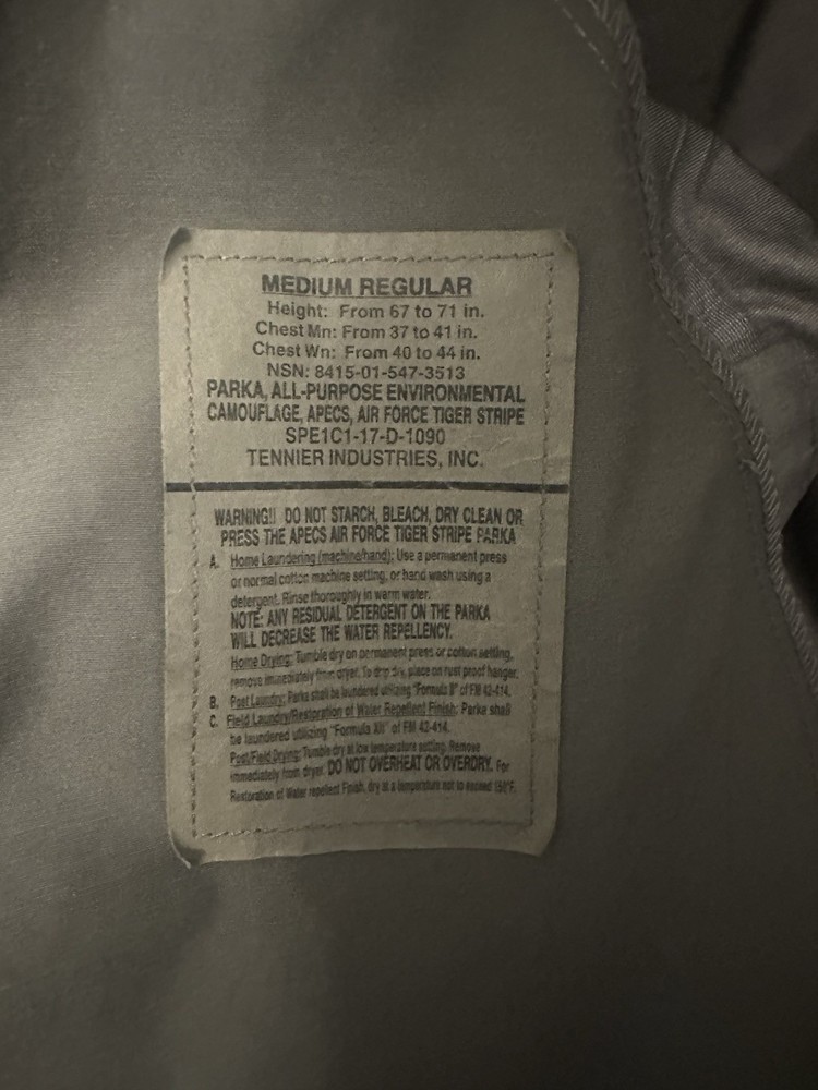 USAF GORTEX ABU PARKA MEDIUM REGULAR ALL WEATHER APECS COAT