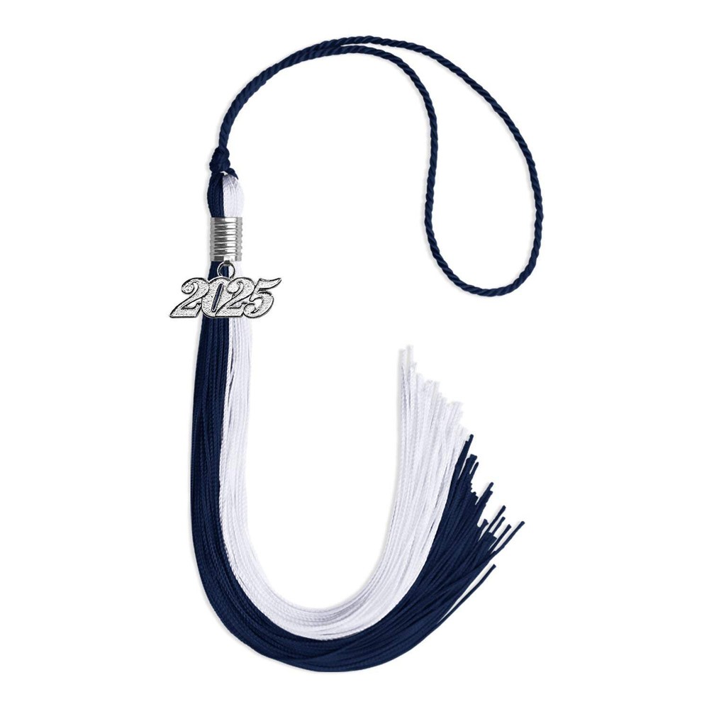 Endea Graduation Navy Blue/White Tassel with Silver Date Drop