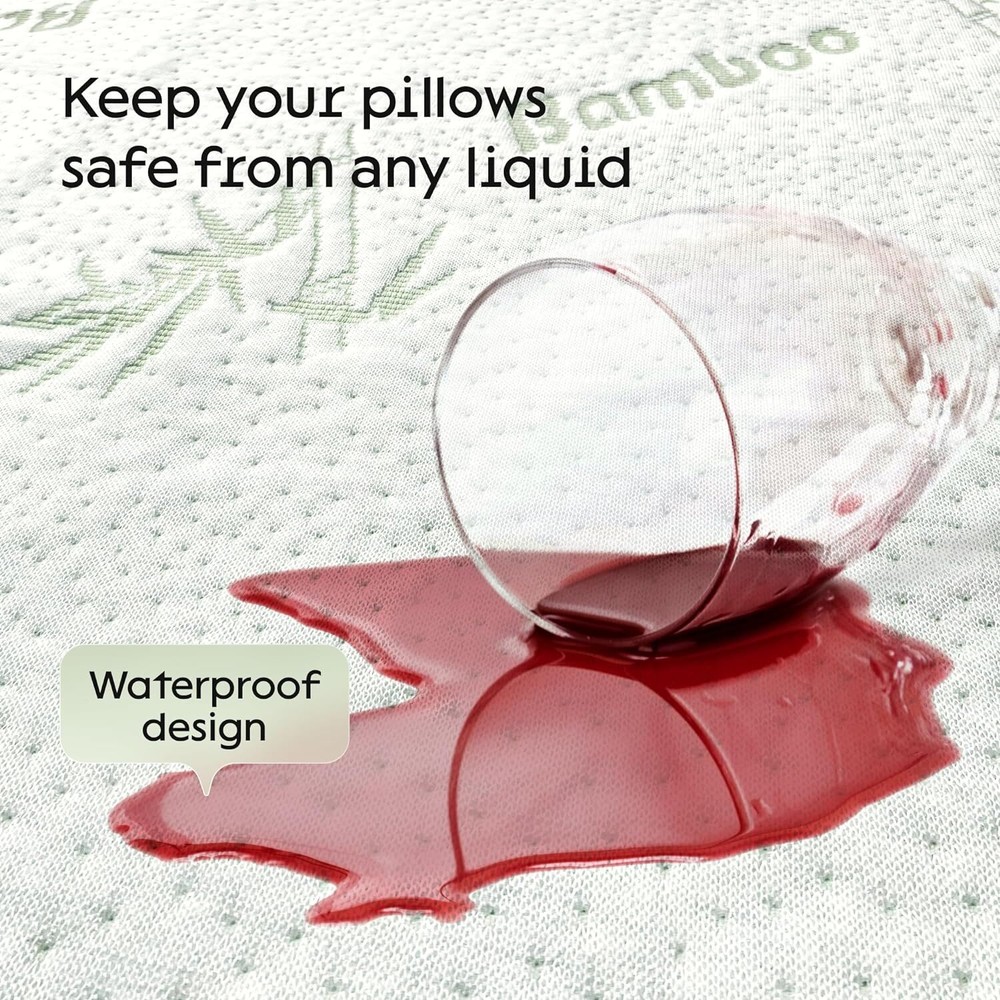 Bamboo Pillow Cover Zippered Protector Waterproof Case Noisless Breathable 2Pack