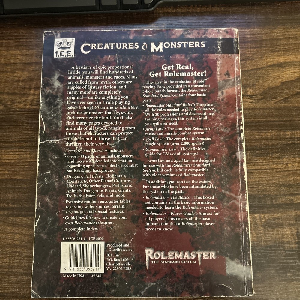 ICE #5540 Rolemaster Creatures & Monsters - Used. Good Condition