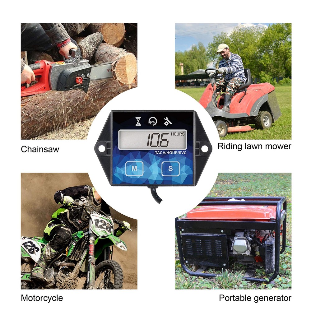 Runleader Small Engine Hour Meter, Digital Tachometer, Maintenance HM011F