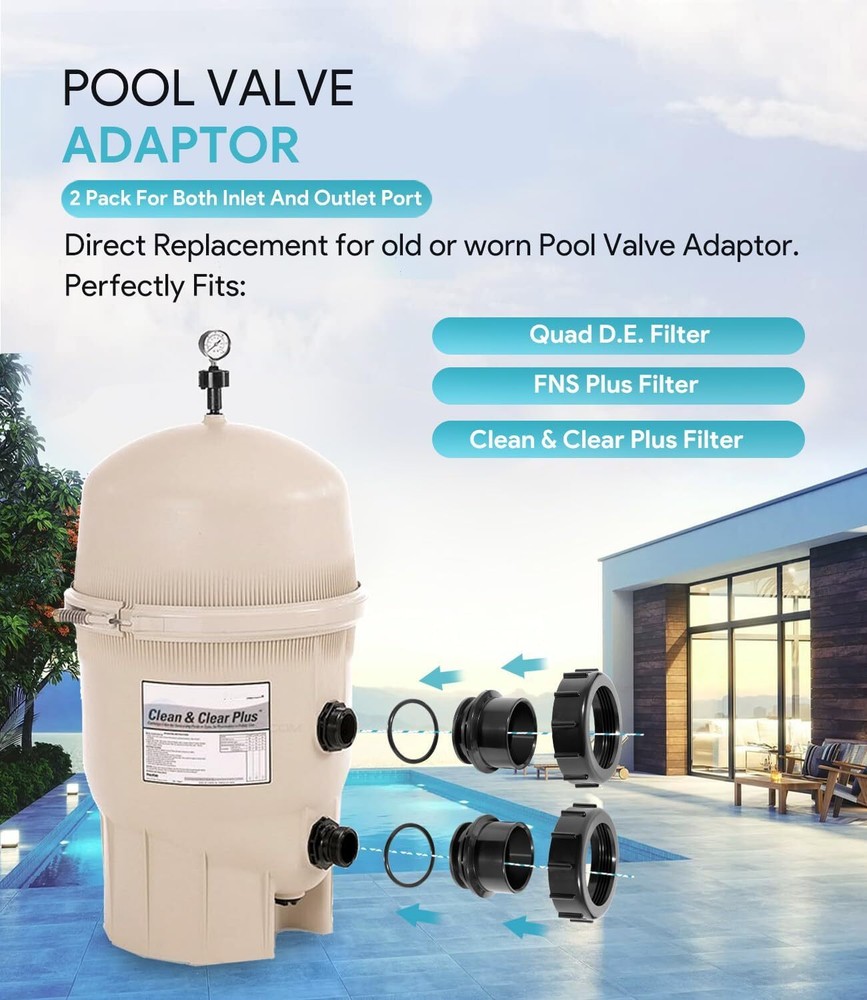 2Pack Black Pool Valve Adaptor Replacement Kit 270100 For Pentair D.E. Filter