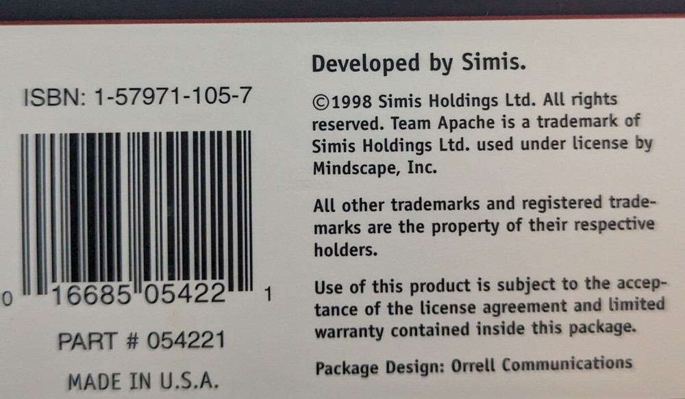 Team Apache Helicopter Combat PC CD-ROM, 1998 Big Box - NEW Read Description