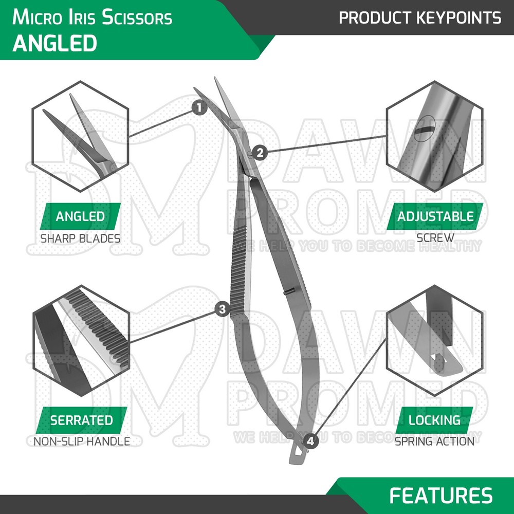 Micro Iris Scissors 4.5" Angled Sharp Blades Ophthalmic & Lab Instruments