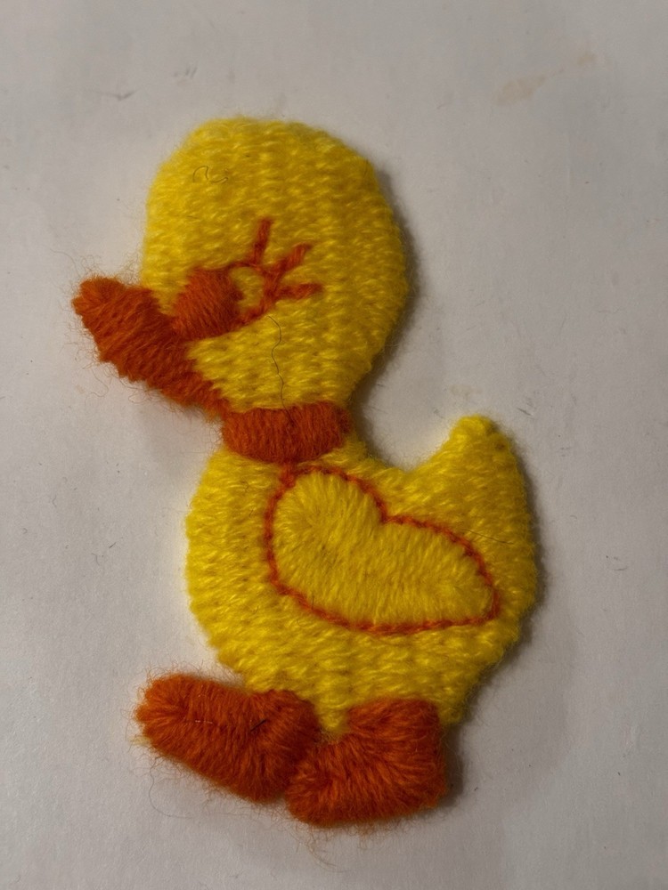 Vintage Yellow Duck Yarn Embroidery Patch 3”
