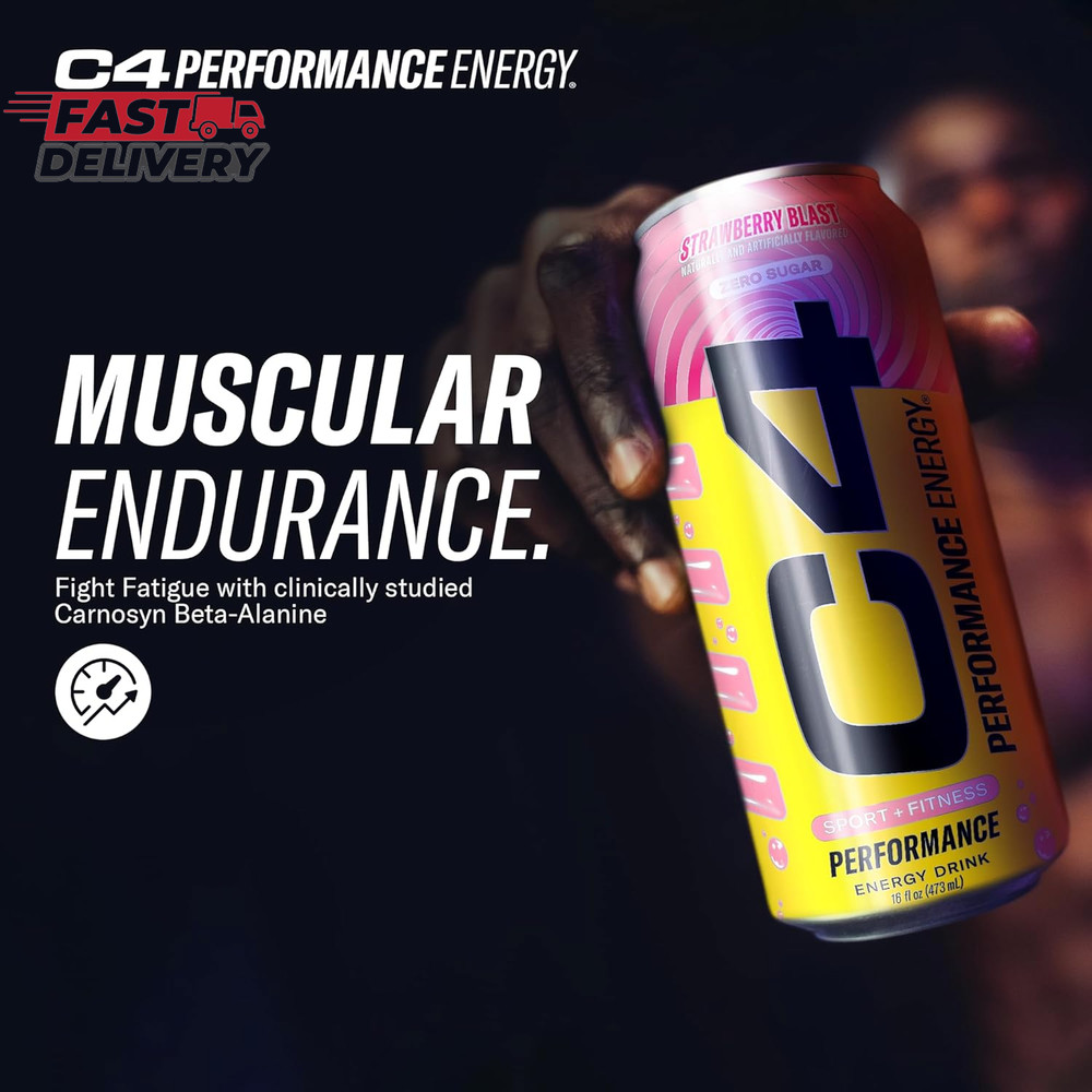 Cellucor C4 Performance Energy Drink | Strawberry Blast | Zero Sugar Carbonated