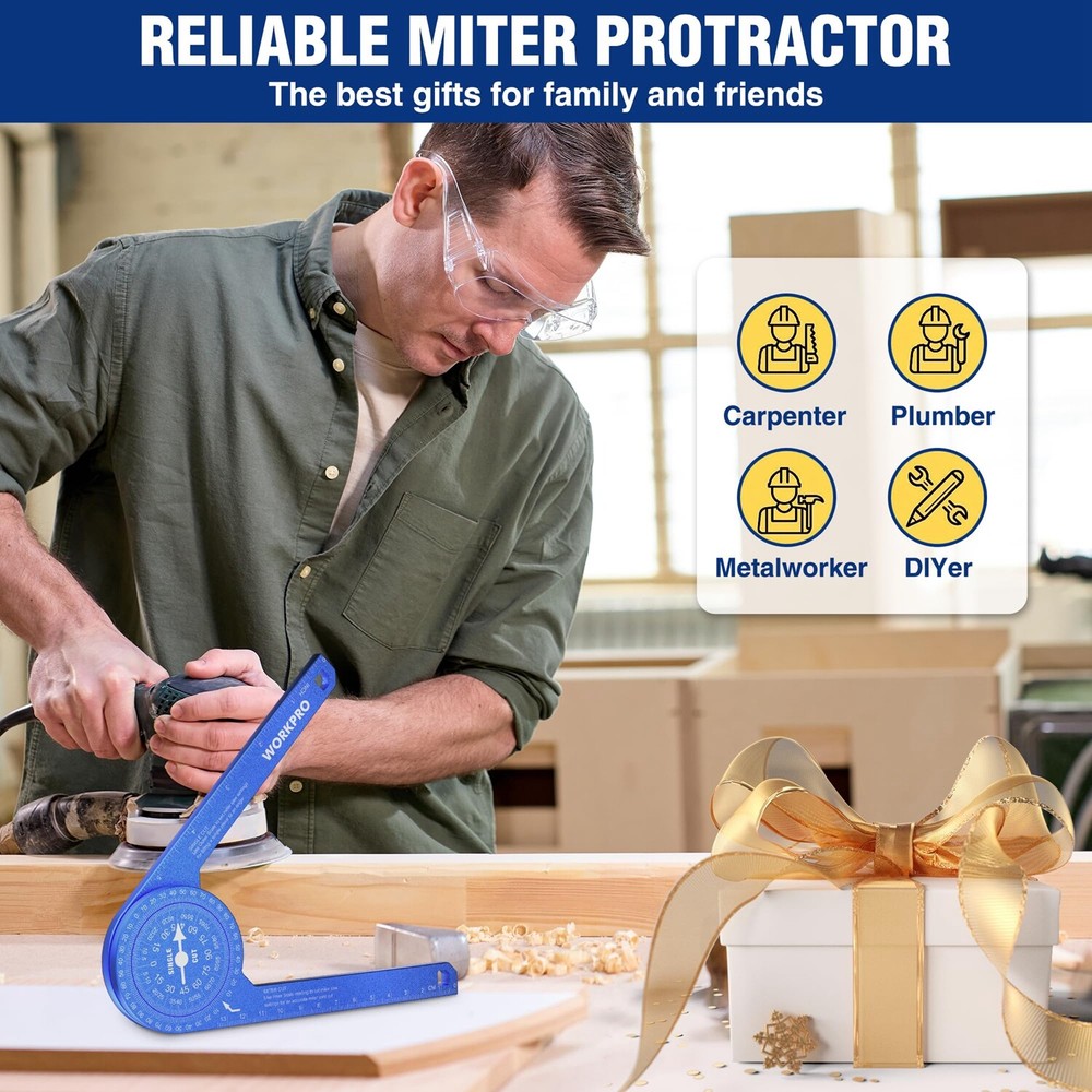 WORKPRO 7.3in Miter Saw Protractor Angle Finder Featuring Laser Engraved Scales