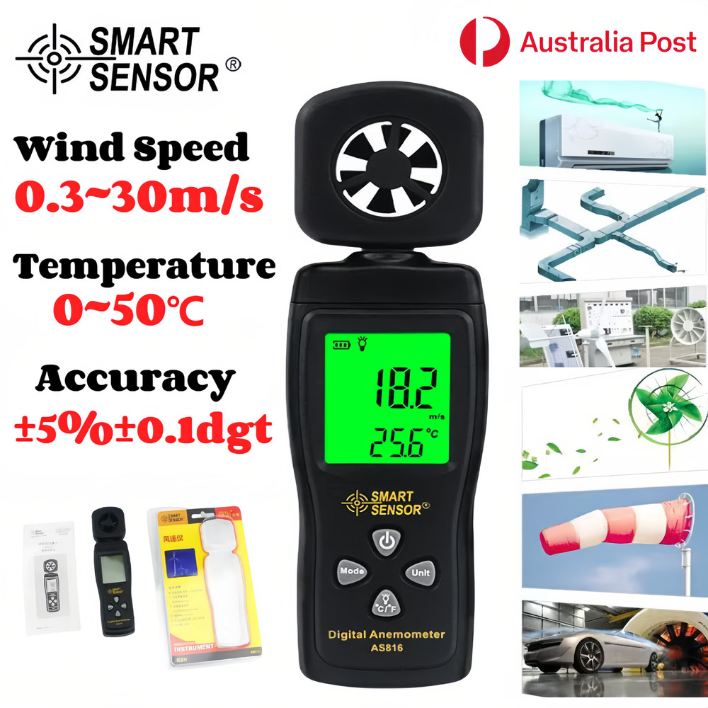 SMART SENSOR Digital Anemometer Handheld Air Wind Speed Meter Tester Backlight