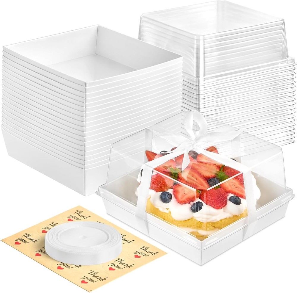 x 4 Inches White Paper Cake Boxes with Clear Lids, Square