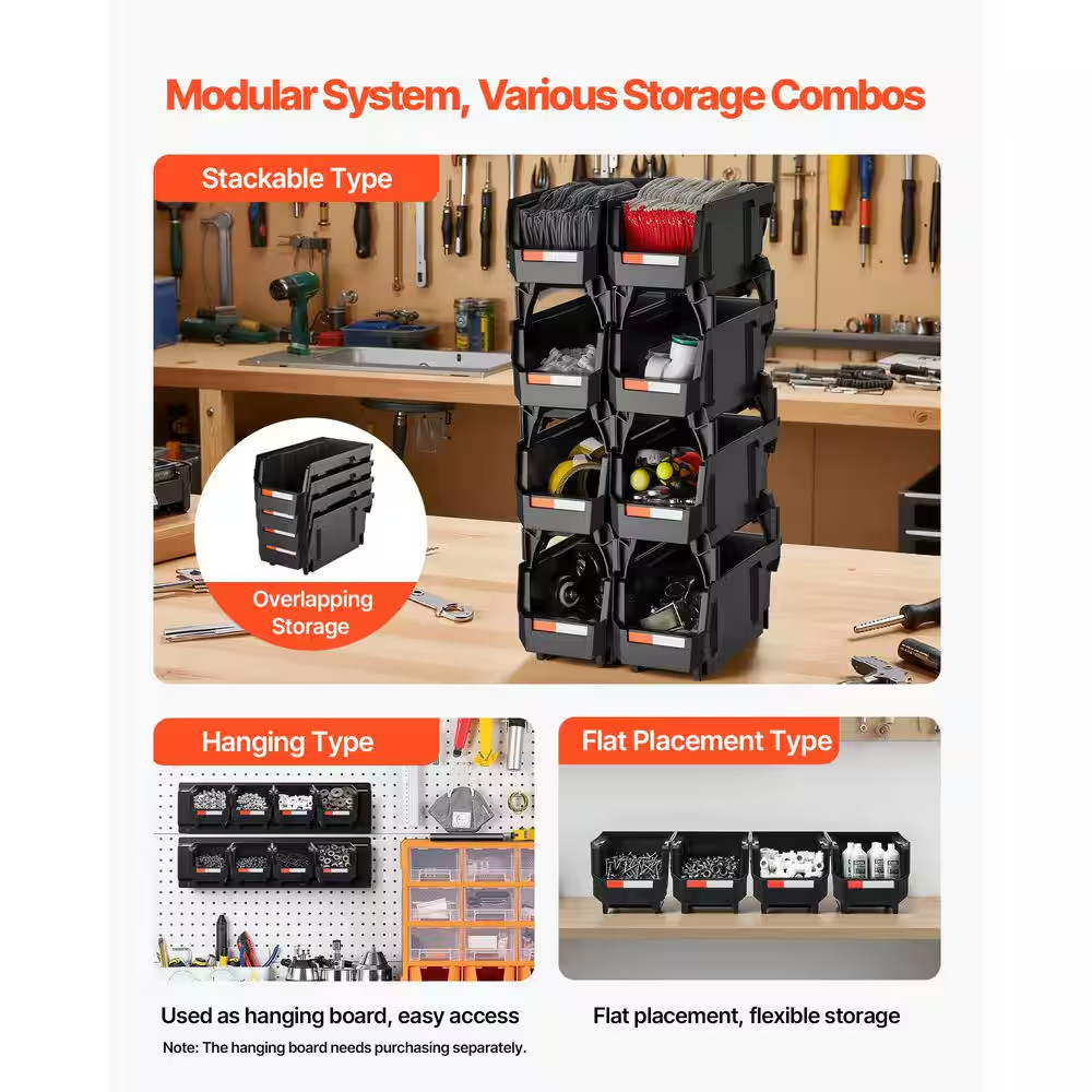 Plastic Stackable Storage Bins, 10.9 X 5.5 X 5.1 In. (8 Pack), 6 Lbs., Container