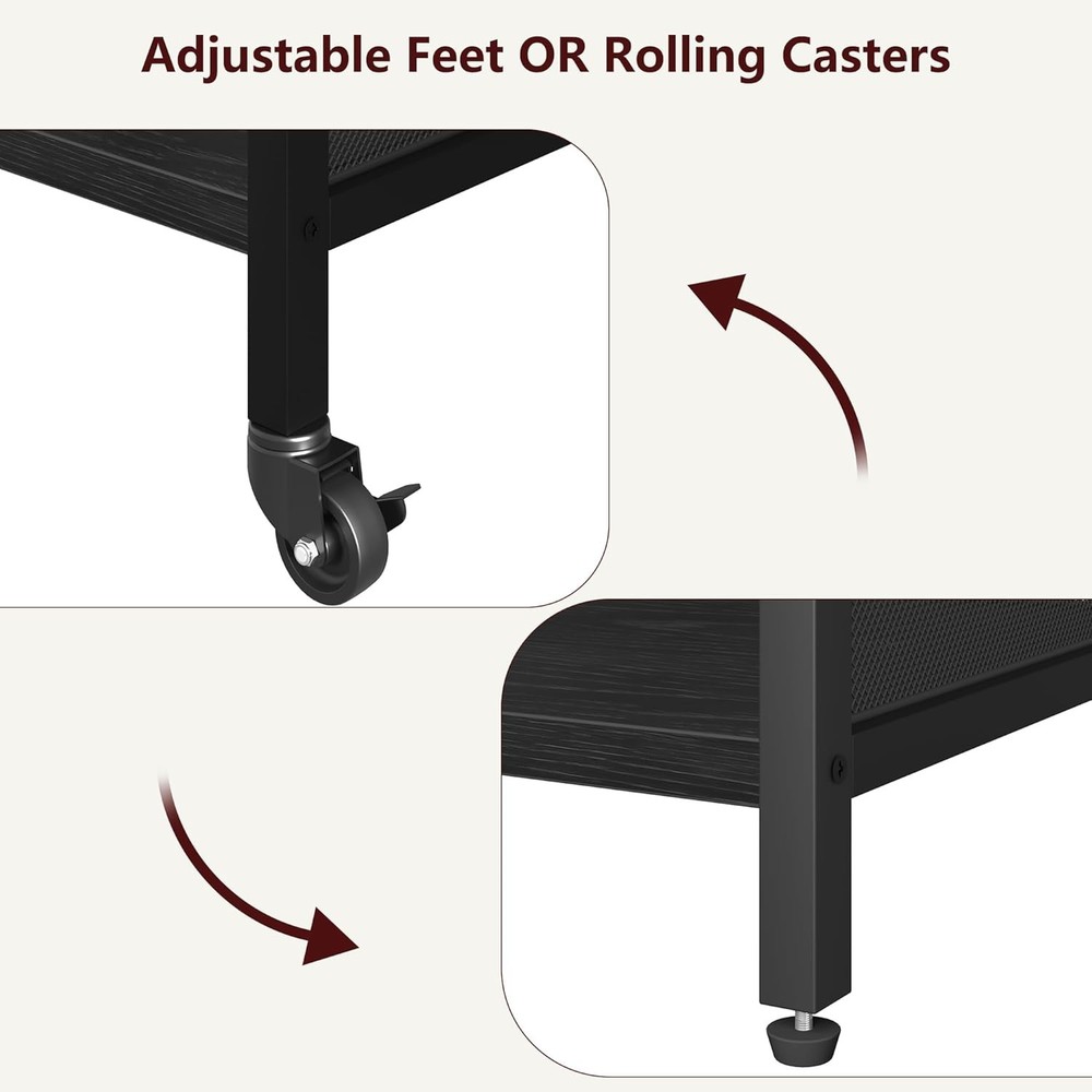 Pro Mobile Printer Station W/ Outlets & USB, 3-Tier Adjustable Shelf for Office