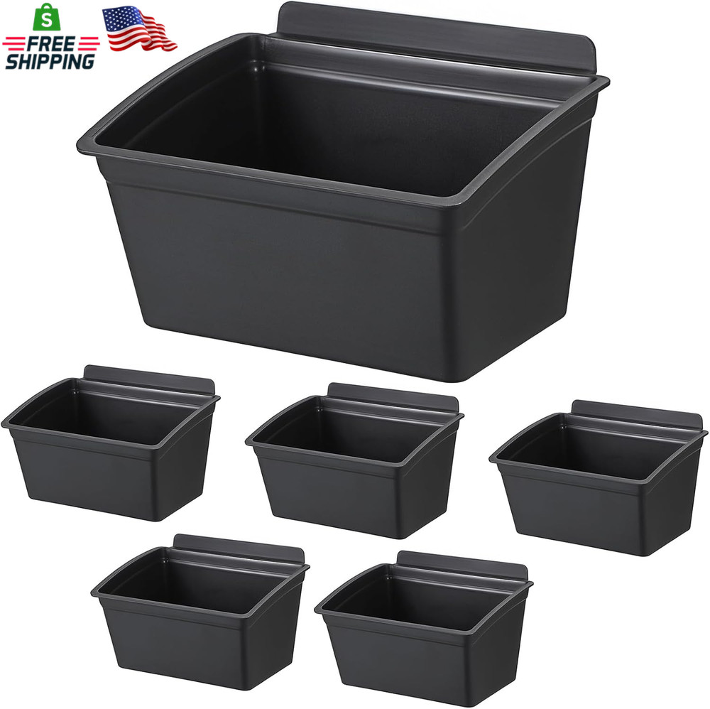 6 Pack Slatwall Storage Bins Plastic Garage Organizer Tool Accessories Black