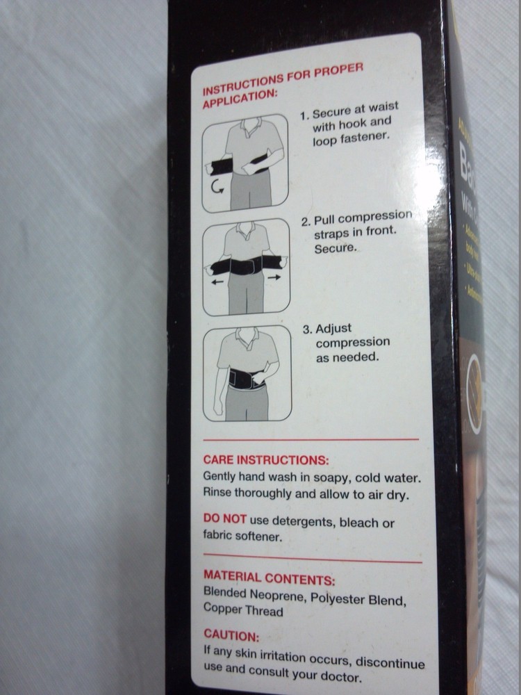 Walgreens BACK SUPPORT WITH COPPER INFUSED FABRIC Adjustable, Antimicrobial