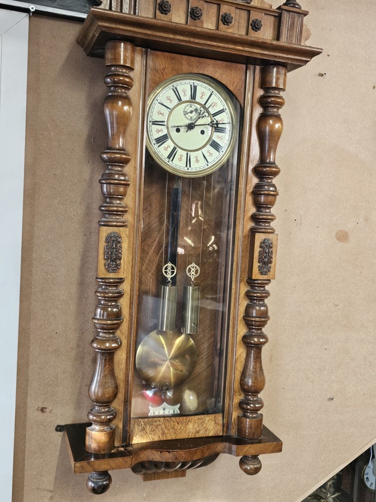 Large Walnut Twin Weight Vienna Wall Clock