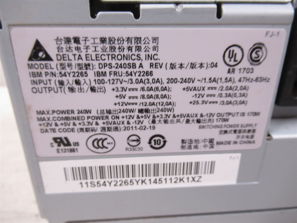 Delta Electronics DPS-240SB A for IBM 54Y2265 Power Supply Module for POS System