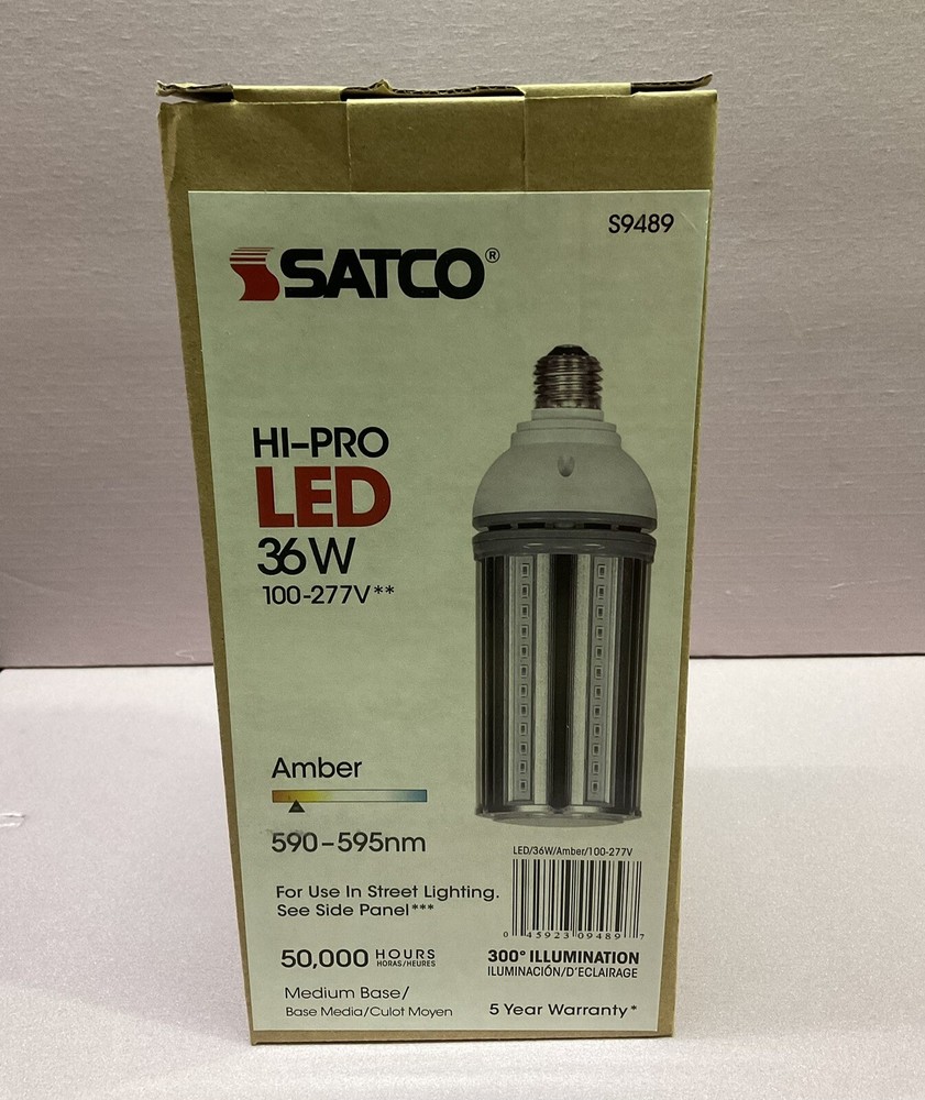 Satco S9489 36W LED HID Replaceme/ AMBER COLOR 100-277V Med Base E26 Turtle Safe