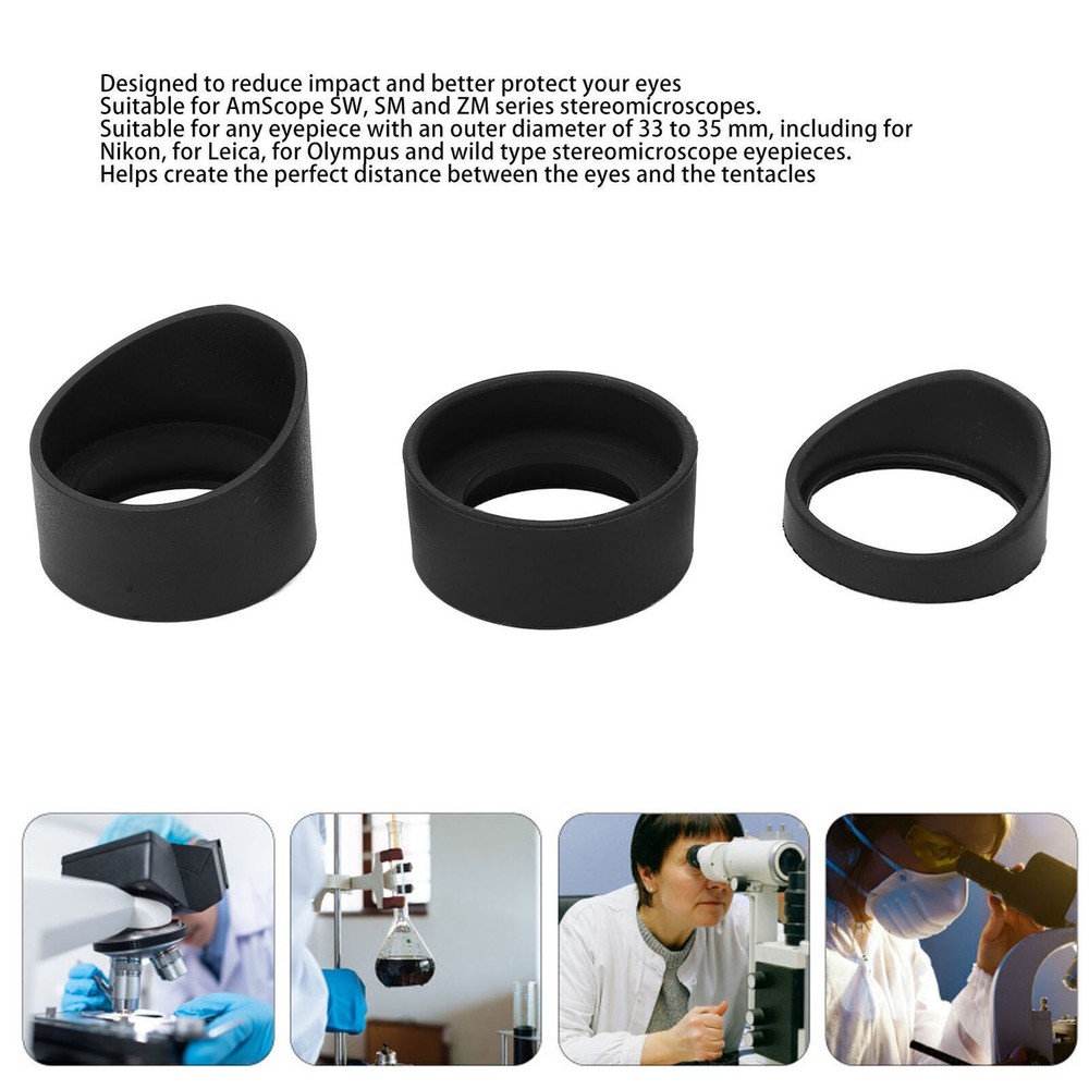 3pcs Microscope Eyepiece Eyeshields Soft Rubber Eyepiece Covers for AmScope SW