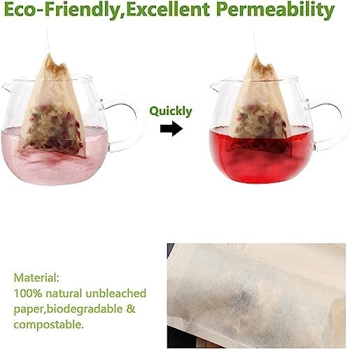 Disposable Tea Bags 300Pcs, Unbleached Wood Pulp, Drawstring Filter Bags