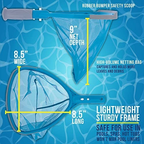 Professional Spa & Pool Leaf Skimmer Net - 9" Deep Ultra Fine Mesh, Grip Handle,