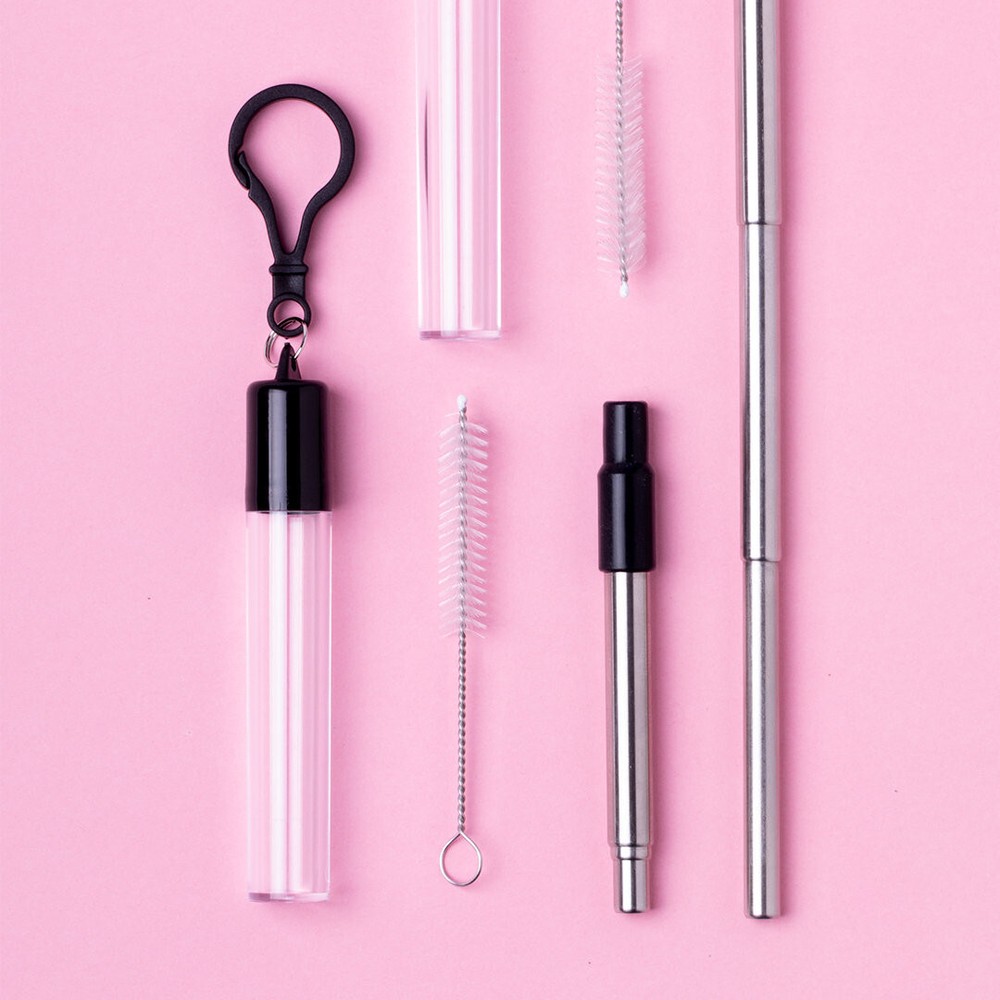 Reusable Stainless Steel Straw + Cleaning Nozzle/Hook Glass