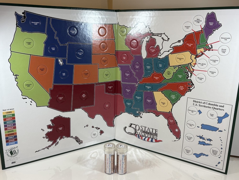 COMPLETE 56 UNCIRCULATED QUARTERS (MIXED MINTS) w MAP incl. DC+5 TER.  1999-2009
