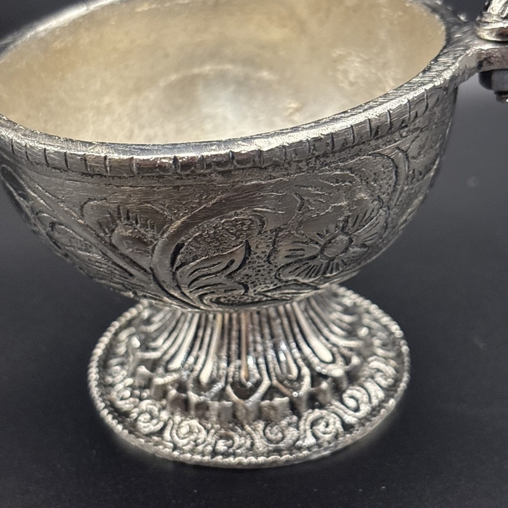 German Silver Bowl With Two Parrots Hand Crafted 3” Dia