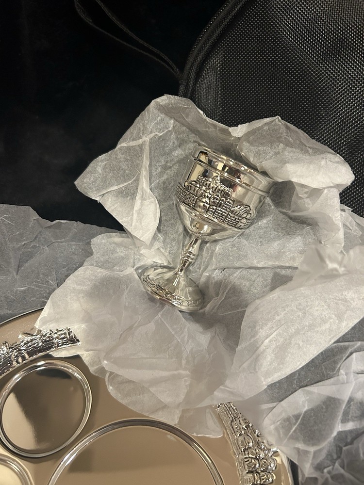 Metal Communion Set For 2 With Case With Jerusalem Design
