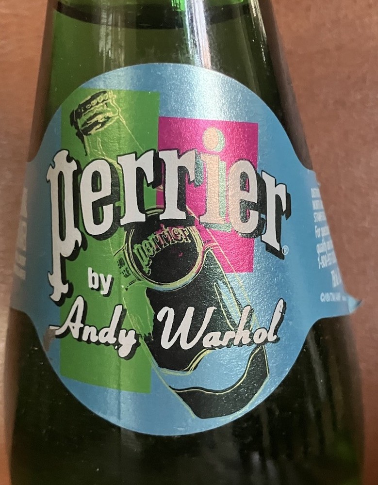 Andy Warhol Perrier Bottle. Unopened. 25.3 oz. 750 mL