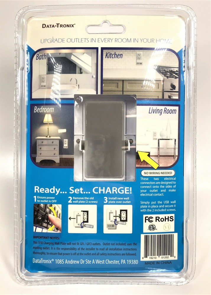 Data-Tronix USB Charging Wall Plate for Decora-Style AC Outlets - White