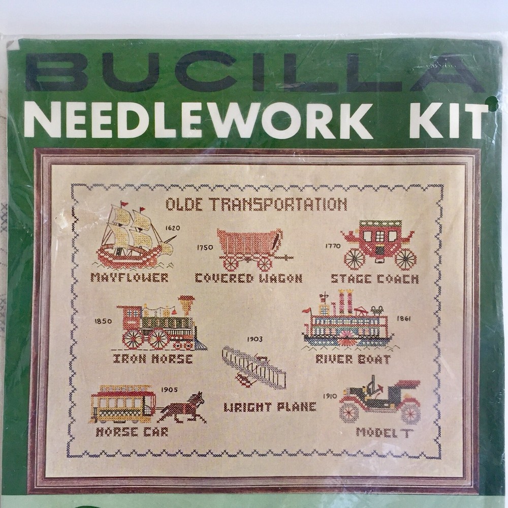 Bucilla Needlework Kit 2912 Olde Transportation Sampler Extra Large Size 20"X26"