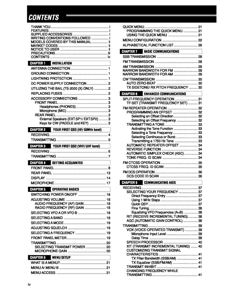 Kenwood TS-2000 TS-B2000 TS-2000X Instructions Manual Guide Coil Bound