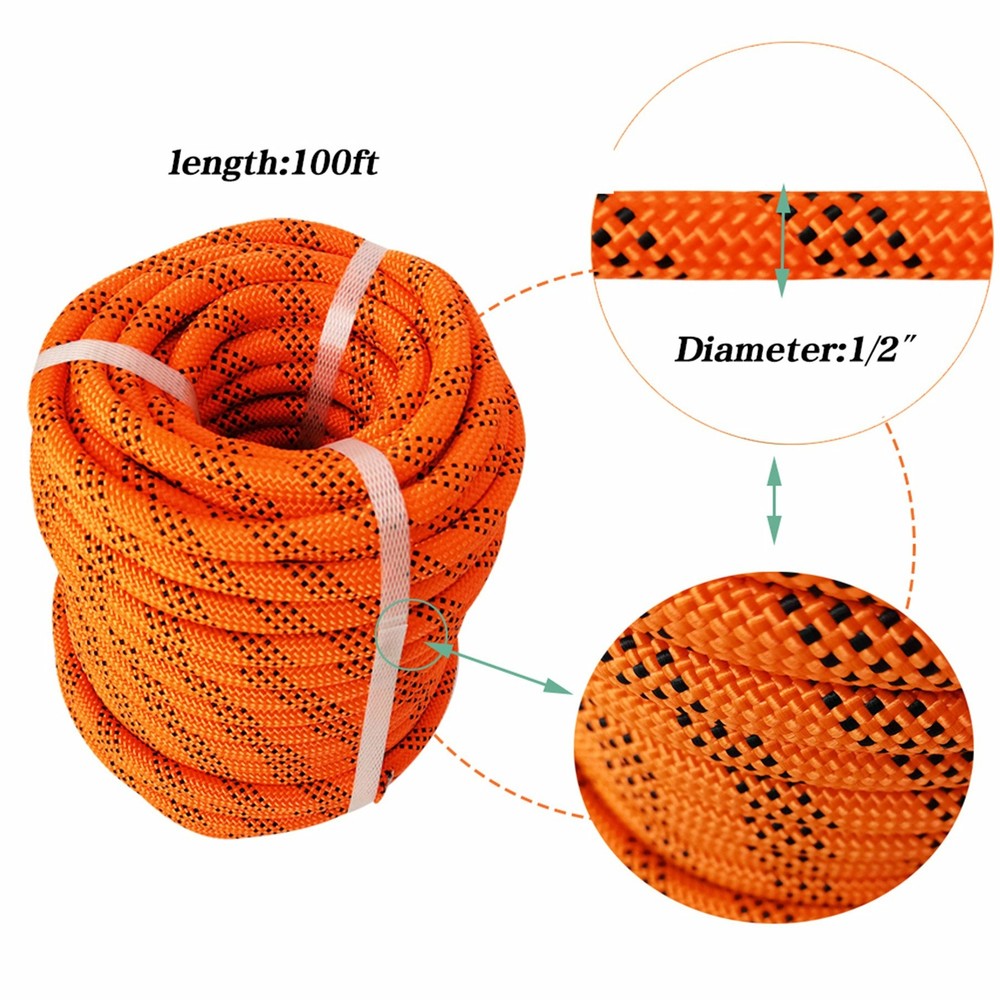 1/2" 100ft Double Braid Rope Abrasion Resistant 6180lbs Breaking Strength